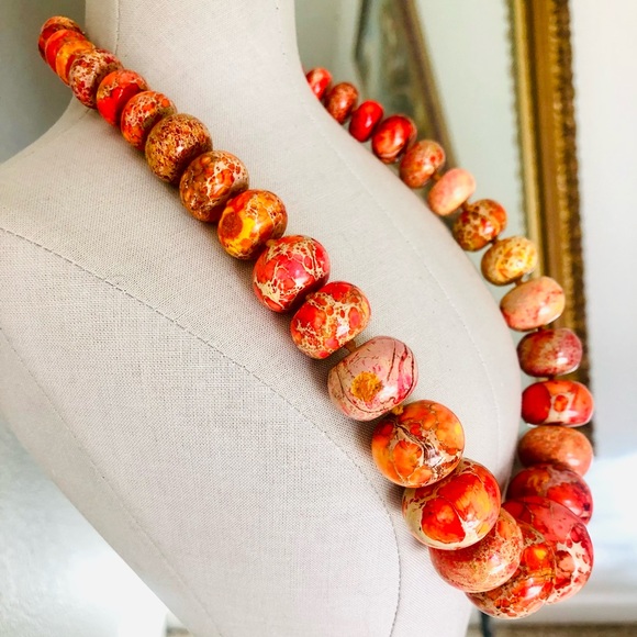 Gorgeous Orange Natural Jasper Stone Necklace NWT - Picture 16 of 17